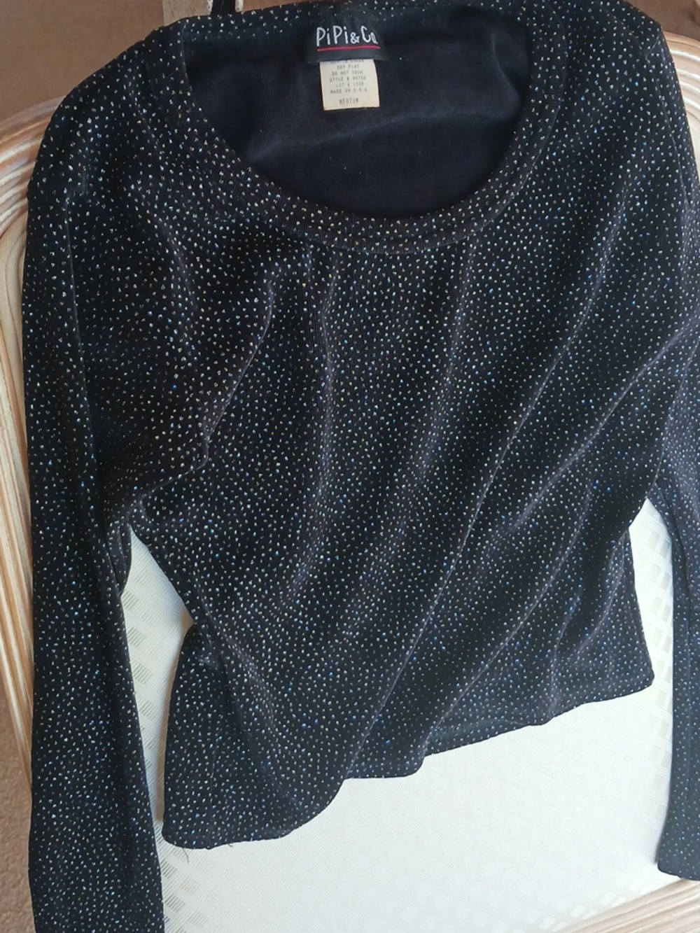 Vintage Top, brand- PiPi & Co., size Medium, Black W/silver lurex design,New..